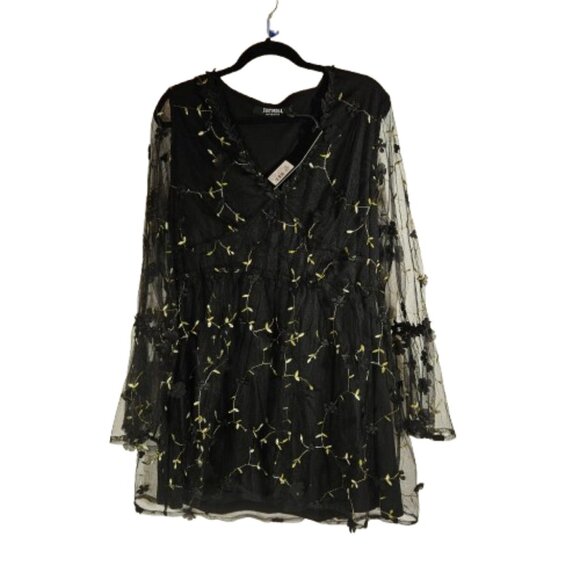 Disturbia Chrysanthi Applique Mini Dress Black Gold Floral Women's Size 14 - Picture 3 of 9